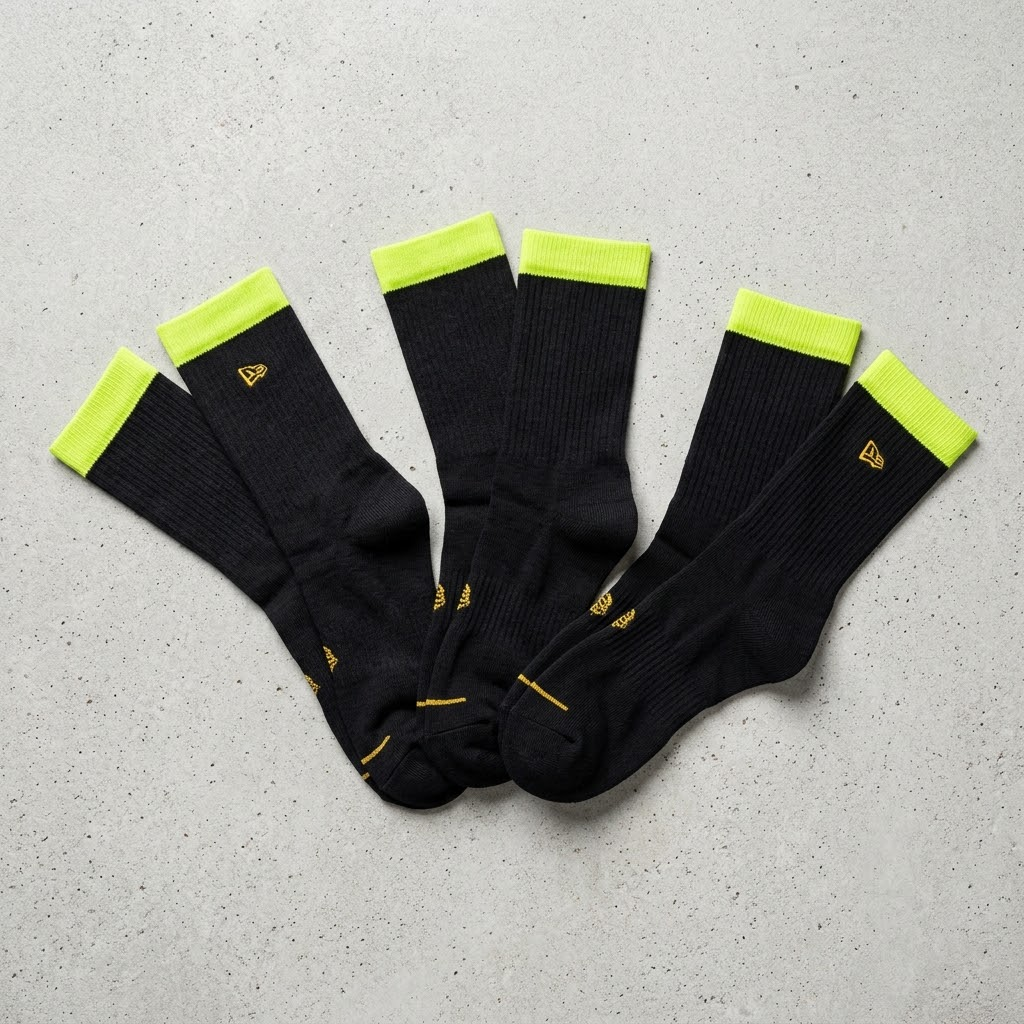 Tall Poppy Field Crew Socks, 3-pack — crew socks with poppy jacquard and an acid-lime cuff.